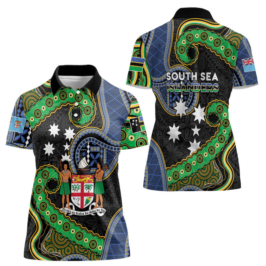 South Sea Islanders And Fiji Women Polo Shirt Fijian Coat Of Arms And Southern Cross