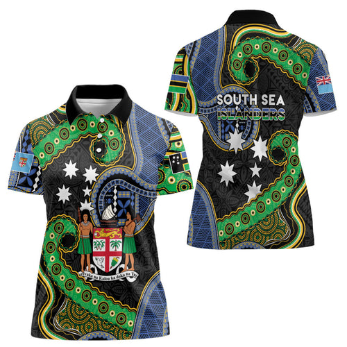 South Sea Islanders And Fiji Women Polo Shirt Fijian Coat Of Arms And Southern Cross