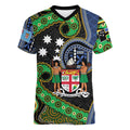 South Sea Islanders And Fiji Women V-Neck T-Shirt Fijian Coat Of Arms And Southern Cross