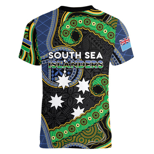 South Sea Islanders And Fiji Women V-Neck T-Shirt Fijian Coat Of Arms And Southern Cross