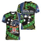 South Sea Islanders And Fiji Women V-Neck T-Shirt Fijian Coat Of Arms And Southern Cross