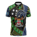 South Sea Islanders And Fiji Zipper Polo Shirt Fijian Coat Of Arms And Southern Cross