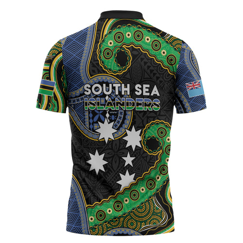 South Sea Islanders And Fiji Zipper Polo Shirt Fijian Coat Of Arms And Southern Cross
