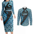 Custom Aotearoa Atua Ranginui Couples Matching Long Sleeve Bodycon Dress and Long Sleeve Button Shirt Maori Sky Father Koru Patterns