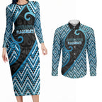 Custom Aotearoa Atua Ranginui Couples Matching Long Sleeve Bodycon Dress and Long Sleeve Button Shirt Maori Sky Father Koru Patterns