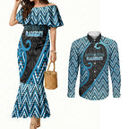Custom Aotearoa Atua Ranginui Couples Matching Mermaid Dress and Long Sleeve Button Shirt Maori Sky Father Koru Patterns