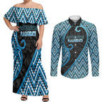 Custom Aotearoa Atua Ranginui Couples Matching Off Shoulder Maxi Dress and Long Sleeve Button Shirt Maori Sky Father Koru Patterns
