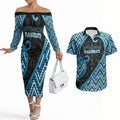 Custom Aotearoa Atua Ranginui Couples Matching Off The Shoulder Long Sleeve Dress and Hawaiian Shirt Maori Sky Father Koru Patterns