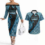 Custom Aotearoa Atua Ranginui Couples Matching Off The Shoulder Long Sleeve Dress and Hawaiian Shirt Maori Sky Father Koru Patterns
