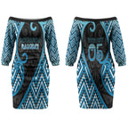 Custom Aotearoa Atua Ranginui Couples Matching Off The Shoulder Long Sleeve Dress and Long Sleeve Button Shirt Maori Sky Father Koru Patterns