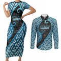 Custom Aotearoa Atua Ranginui Couples Matching Short Sleeve Bodycon Dress and Long Sleeve Button Shirt Maori Sky Father Koru Patterns