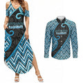 Custom Aotearoa Atua Ranginui Couples Matching Summer Maxi Dress and Long Sleeve Button Shirt Maori Sky Father Koru Patterns