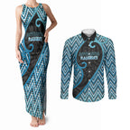 Custom Aotearoa Atua Ranginui Couples Matching Tank Maxi Dress and Long Sleeve Button Shirt Maori Sky Father Koru Patterns