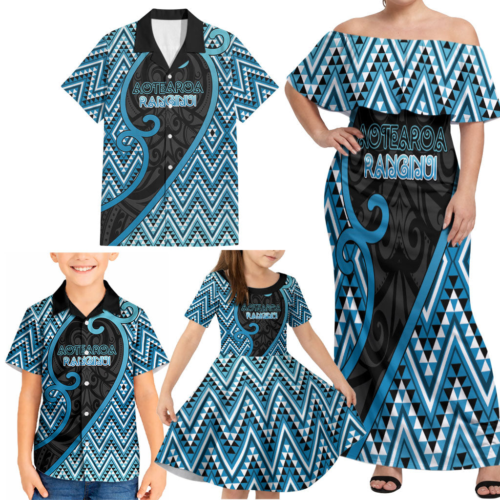 Custom Aotearoa Atua Ranginui Family Matching Off Shoulder Maxi Dress and Hawaiian Shirt Maori Sky Father Koru Patterns