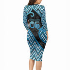 Custom Aotearoa Atua Ranginui Long Sleeve Bodycon Dress Maori Sky Father Koru Patterns