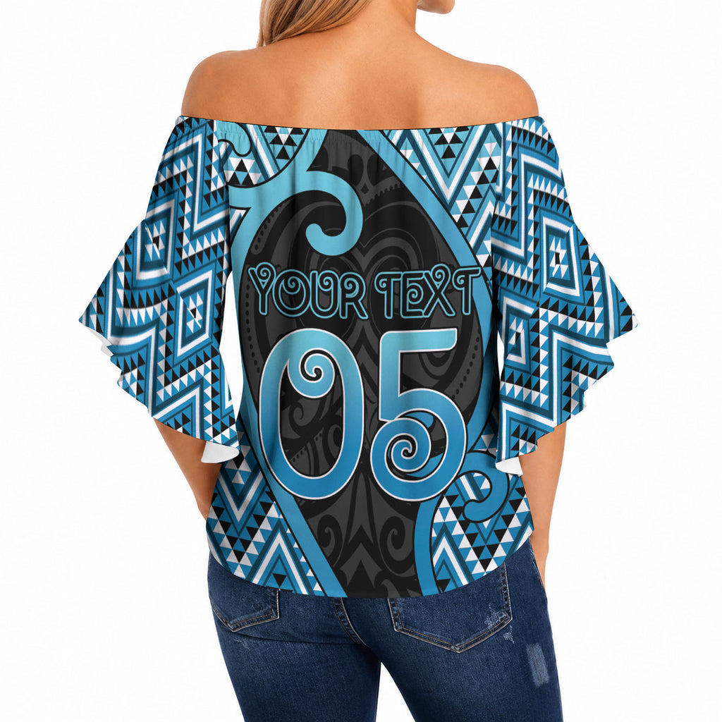 Custom Aotearoa Atua Ranginui Off Shoulder Wrap Waist Top Maori Sky Father Koru Patterns