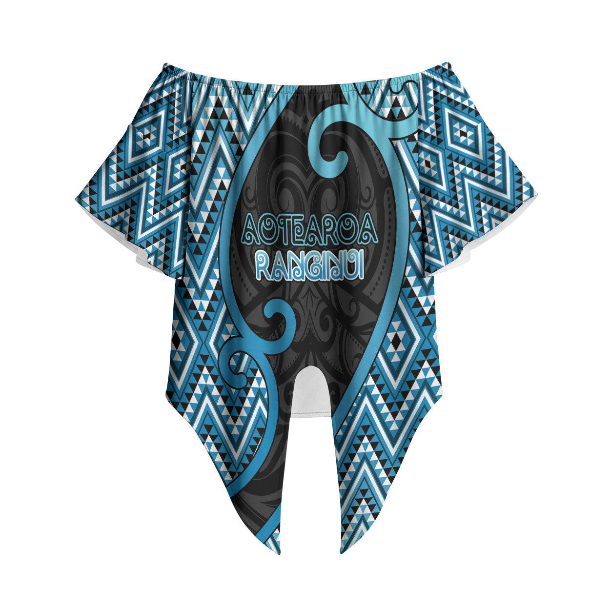 Custom Aotearoa Atua Ranginui Off Shoulder Wrap Waist Top Maori Sky Father Koru Patterns