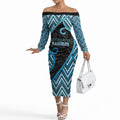 Custom Aotearoa Atua Ranginui Off The Shoulder Long Sleeve Dress Maori Sky Father Koru Patterns
