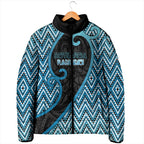 Custom Aotearoa Atua Ranginui Padded Jacket Maori Sky Father Koru Patterns