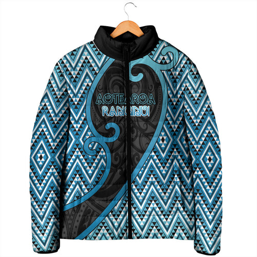Custom Aotearoa Atua Ranginui Padded Jacket Maori Sky Father Koru Patterns