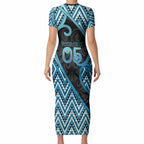 Custom Aotearoa Atua Ranginui Short Sleeve Bodycon Dress Maori Sky Father Koru Patterns