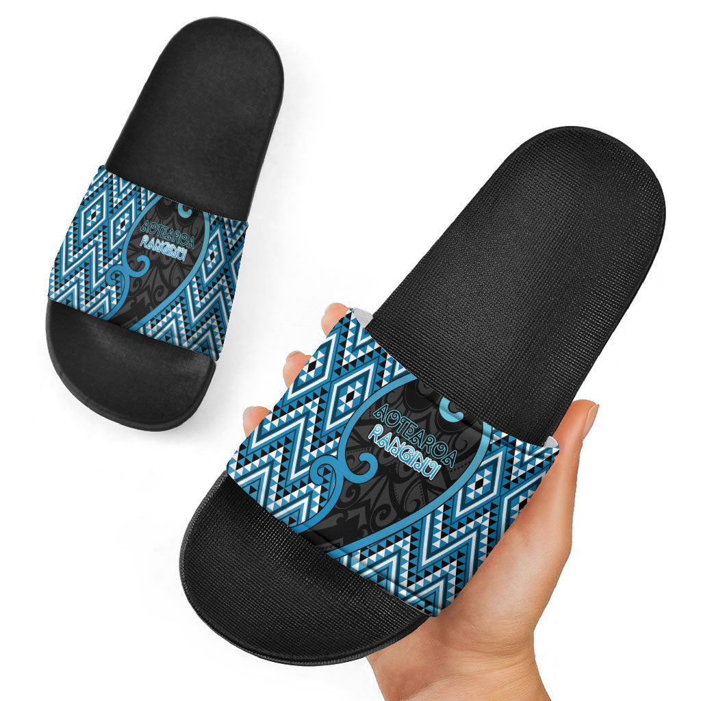 Aotearoa Atua Ranginui Slide Sandals Maori Sky Father Koru Patterns