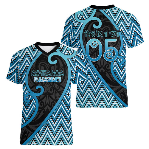 Custom Aotearoa Atua Ranginui Women V-Neck T-Shirt Maori Sky Father Koru Patterns