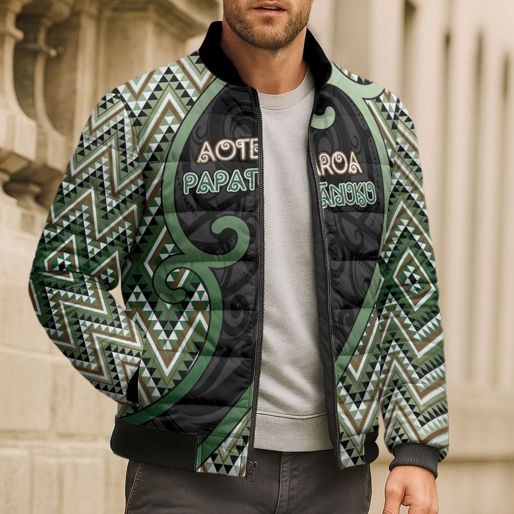 Custom Aotearoa Atua Papatuanuku Bomber Puffer Jacket Earth Mother Father Koru Patterns