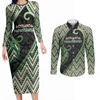 Custom Aotearoa Atua Papatuanuku Couples Matching Long Sleeve Bodycon Dress and Long Sleeve Button Shirt Earth Mother Father Koru Patterns