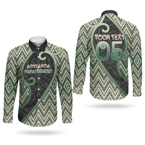 Custom Aotearoa Atua Papatuanuku Couples Matching Long Sleeve Bodycon Dress and Long Sleeve Button Shirt Earth Mother Father Koru Patterns