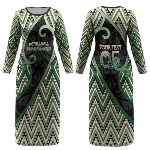 Custom Aotearoa Atua Papatuanuku Couples Matching Long Sleeve Bodycon Dress and Long Sleeve Button Shirt Earth Mother Father Koru Patterns