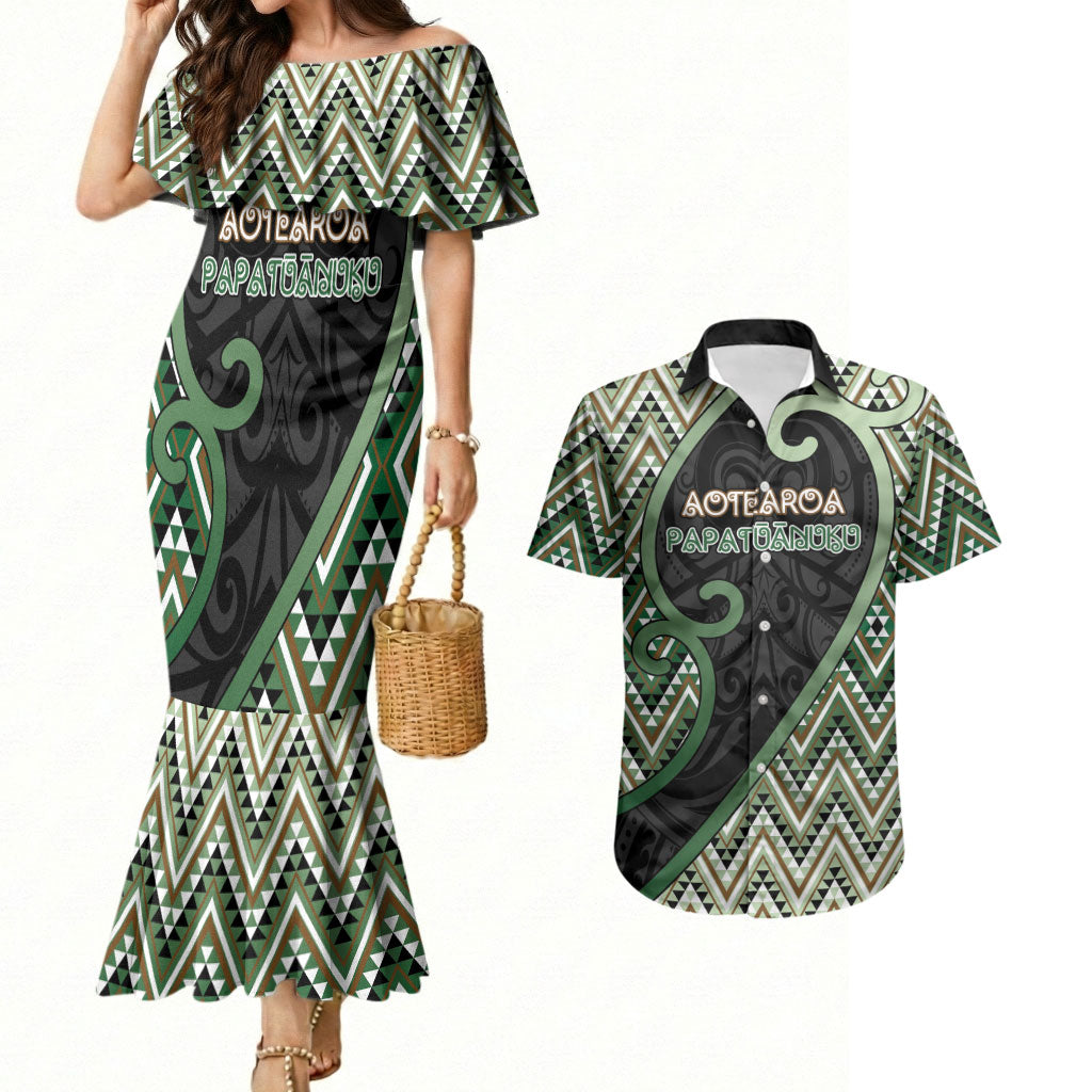Custom Aotearoa Atua Papatuanuku Couples Matching Mermaid Dress and Hawaiian Shirt Earth Mother Father Koru Patterns