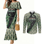 Custom Aotearoa Atua Papatuanuku Couples Matching Mermaid Dress and Long Sleeve Button Shirt Earth Mother Father Koru Patterns