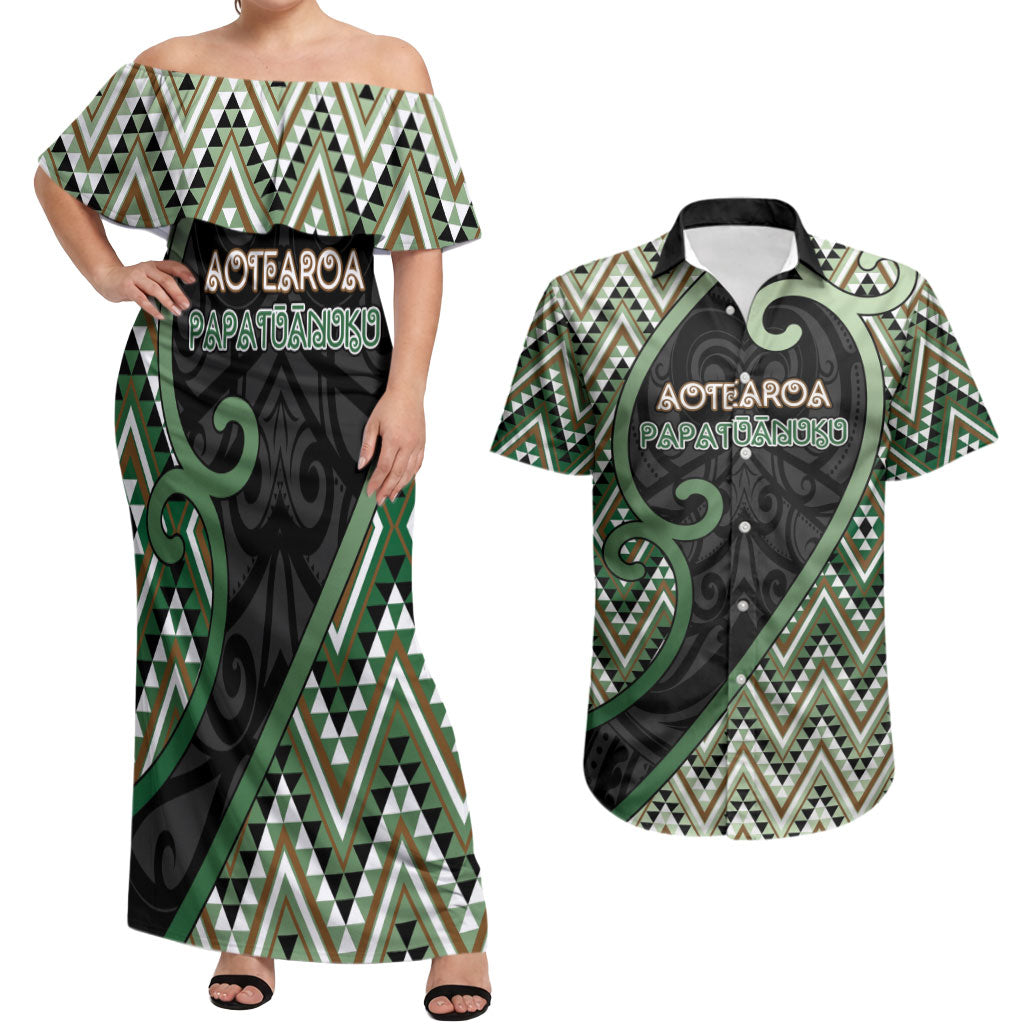 Custom Aotearoa Atua Papatuanuku Couples Matching Off Shoulder Maxi Dress and Hawaiian Shirt Earth Mother Father Koru Patterns