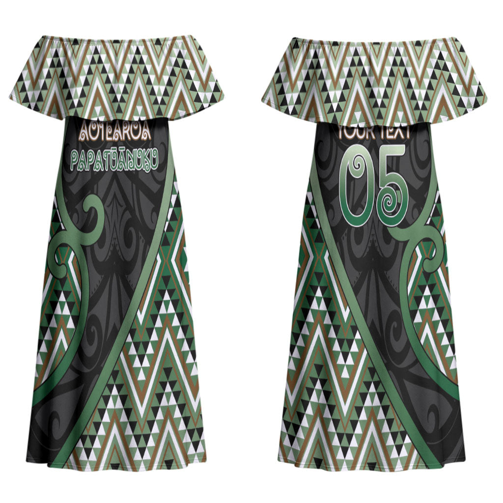 Custom Aotearoa Atua Papatuanuku Couples Matching Off Shoulder Maxi Dress and Long Sleeve Button Shirt Earth Mother Father Koru Patterns