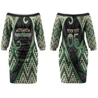 Custom Aotearoa Atua Papatuanuku Couples Matching Off The Shoulder Long Sleeve Dress and Long Sleeve Button Shirt Earth Mother Father Koru Patterns