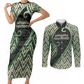 Custom Aotearoa Atua Papatuanuku Couples Matching Short Sleeve Bodycon Dress and Long Sleeve Button Shirt Earth Mother Father Koru Patterns