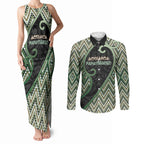 Custom Aotearoa Atua Papatuanuku Couples Matching Tank Maxi Dress and Long Sleeve Button Shirt Earth Mother Father Koru Patterns