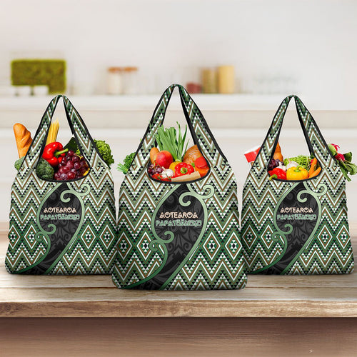 Aotearoa Atua Papatuanuku Grocery Bag Earth Mother Father Koru Patterns