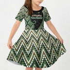 Custom Aotearoa Atua Papatuanuku Kid Short Sleeve Dress Earth Mother Father Koru Patterns