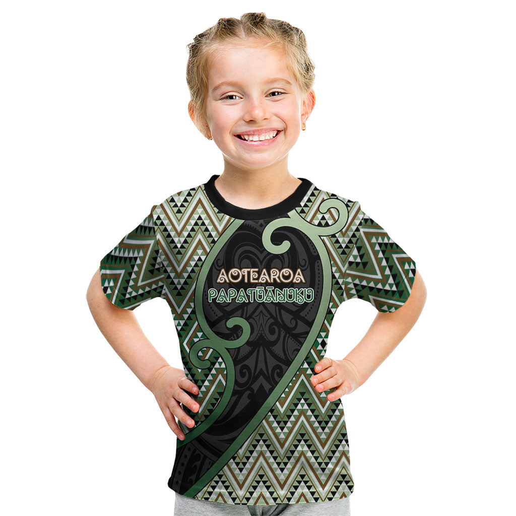 Custom Aotearoa Atua Papatuanuku Kid T Shirt Earth Mother Father Koru Patterns