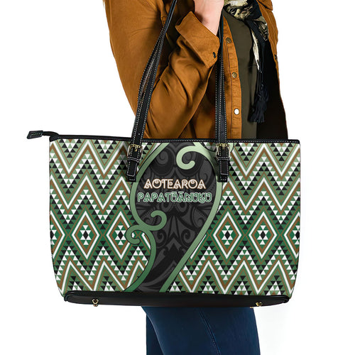 Aotearoa Atua Papatuanuku Leather Tote Bag Earth Mother Father Koru Patterns