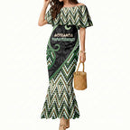 Custom Aotearoa Atua Papatuanuku Mermaid Dress Earth Mother Father Koru Patterns