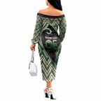 Custom Aotearoa Atua Papatuanuku Off The Shoulder Long Sleeve Dress Earth Mother Father Koru Patterns