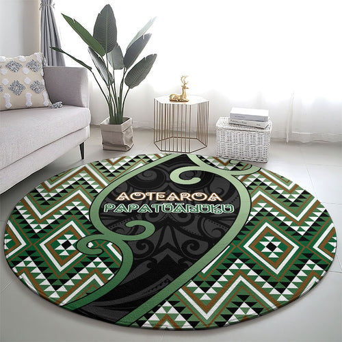 Aotearoa Atua Papatuanuku Round Carpet Earth Mother Father Koru Patterns