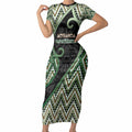 Custom Aotearoa Atua Papatuanuku Short Sleeve Bodycon Dress Earth Mother Father Koru Patterns