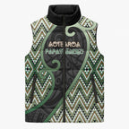 Custom Aotearoa Atua Papatuanuku Sleeveless Puffer Jacket Earth Mother Father Koru Patterns