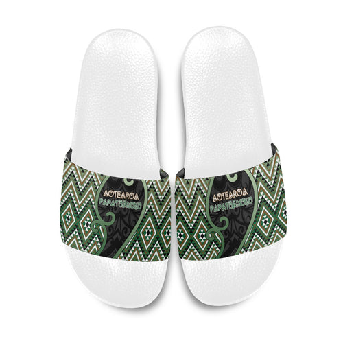 Aotearoa Atua Papatuanuku Slide Sandals Earth Mother Father Koru Patterns