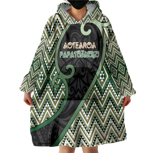 Custom Aotearoa Atua Papatuanuku Wearable Blanket Hoodie Earth Mother Father Koru Patterns