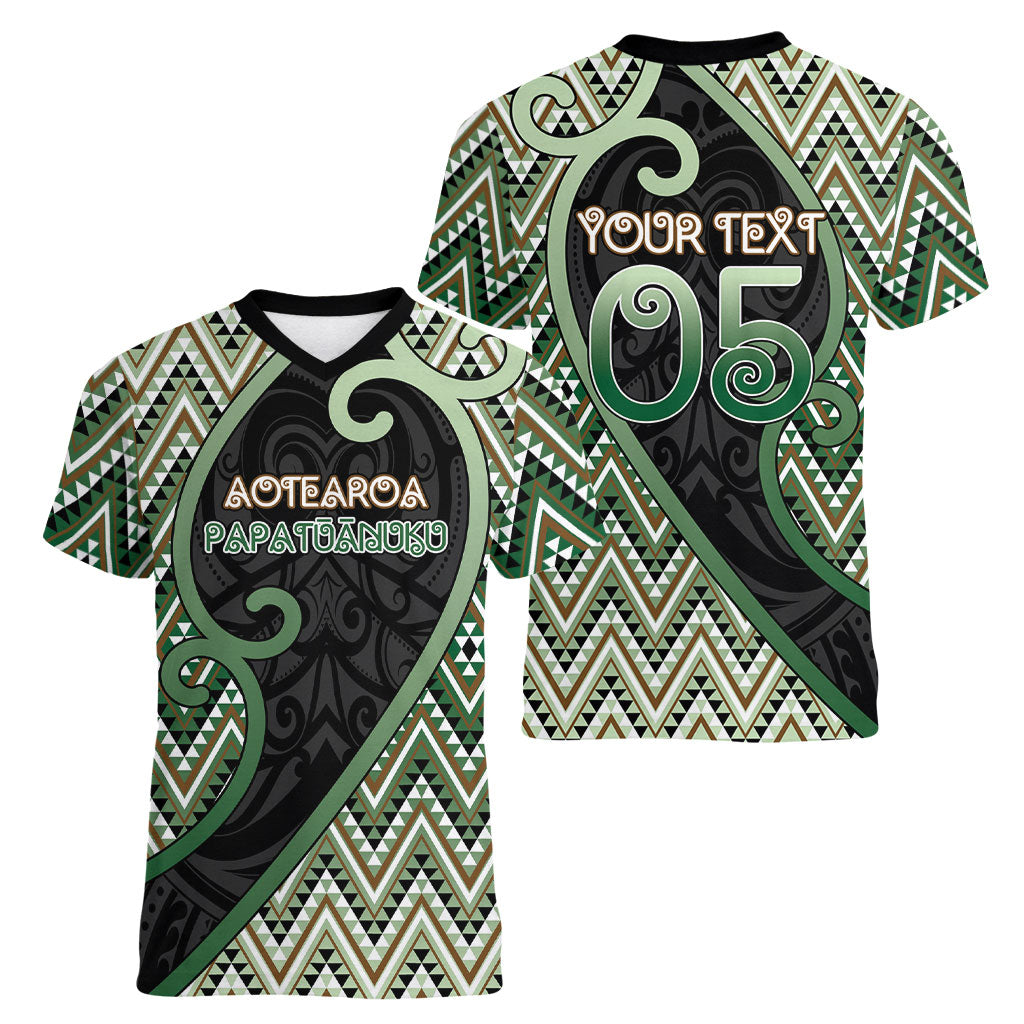 Custom Aotearoa Atua Papatuanuku Women V-Neck T-Shirt Earth Mother Father Koru Patterns